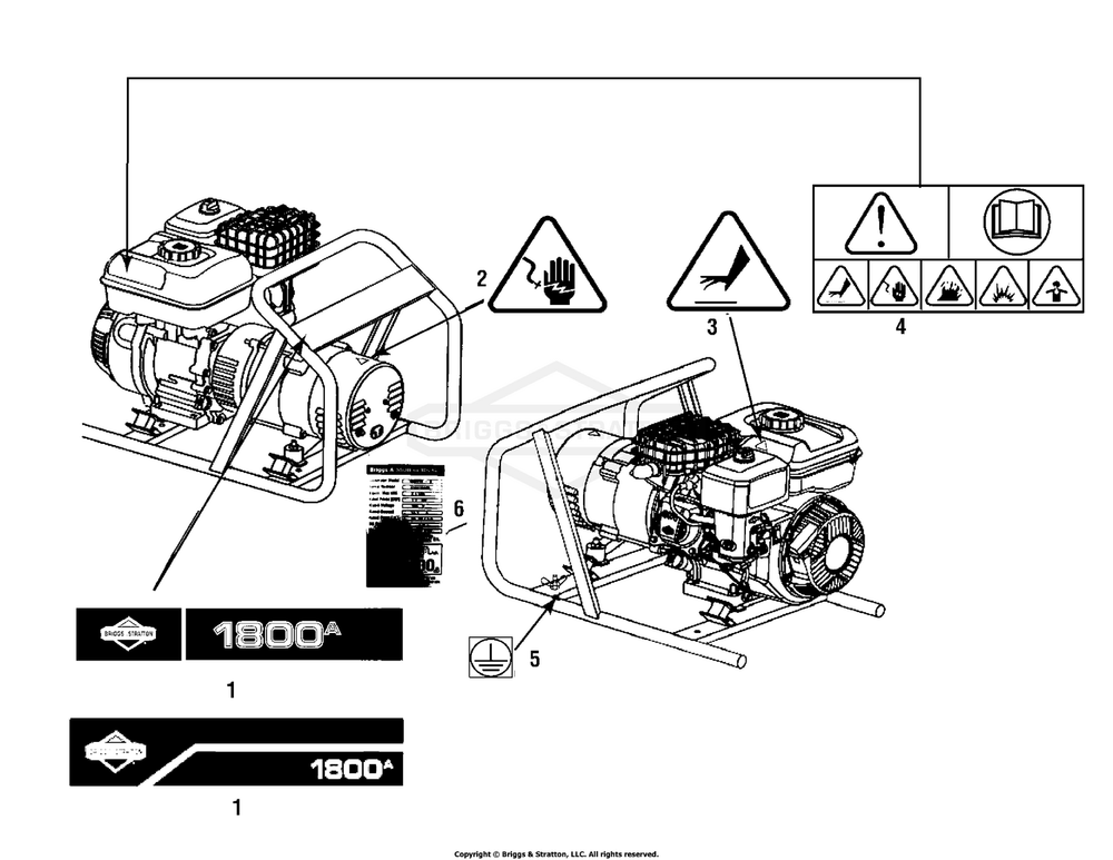 Decals (038017) Diagram and Parts List for 038017-01  Briggs and Stratton Generator